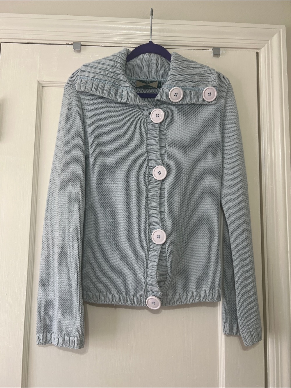 525 America Pale Blue Knit women's  Button-Up sweater